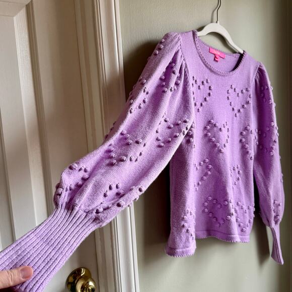 Lilly Pulitzer Lavender Purple Kippa Heart Puff Knit Sweater Bishop Sleeve - Picture 4 of 7
